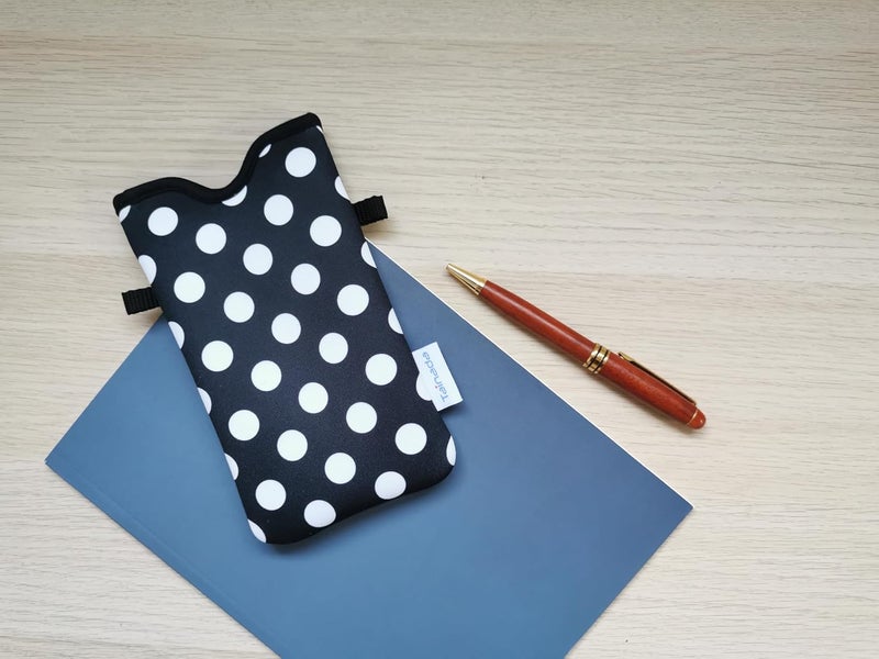 Tainada Men Women Neoprene Cell Phone Sleeve Pouch Case Bag w/Crossbody Strap/Neck Lanyard for iPhone 17/16 Pro Max, Air, 16/15 Plus, Samsung S25+, S25, S24, A56, Z Fold7 (Black White Polka Dots) - Image 3